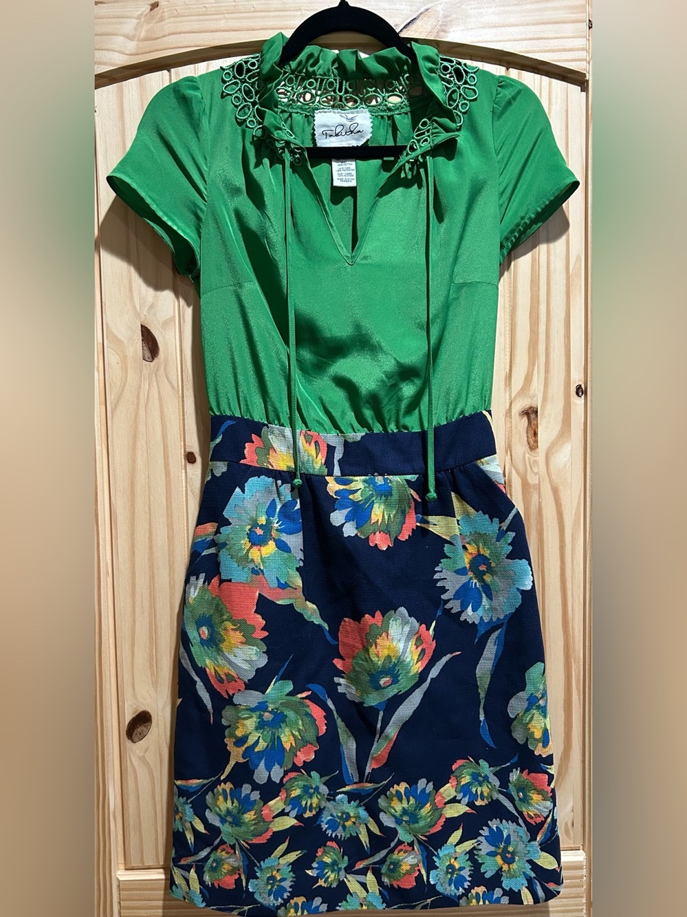 Anthropologie Tabitha Green Blouse with Navy Multicolor Floral Midi Skirt
